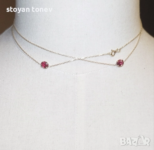 Златна верижка/гривна с естествени рубини! Уникат с многолика визия! Нов!, снимка 2 - Колиета, медальони, синджири - 48198235