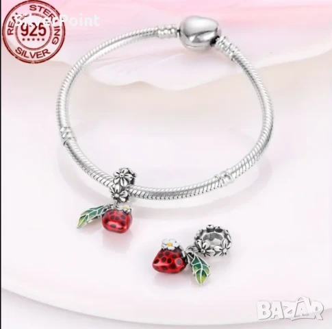 Сребърен талисман Ягода за Пандора , снимка 2 - Колиета, медальони, синджири - 50776863