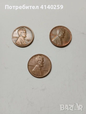 САЩ МОНЕТИ 1 цент 1951 1952 1953 г 