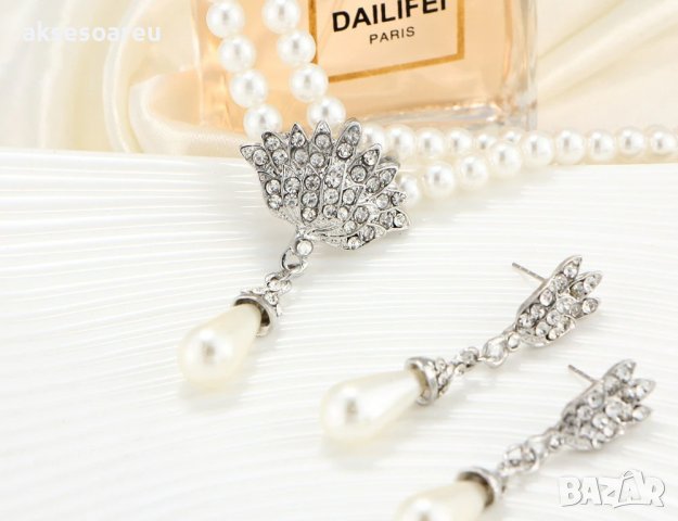 Елегантни комплекти булчински бижута със симулирана перла, КОЛИЕ+ОБЕЦИ, Сватбени комплекти бижута за, снимка 8 - Колиета, медальони, синджири - 37659814