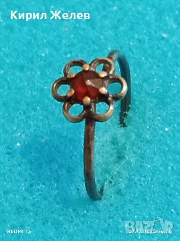 Винтидж сребърен пръстен с флорален мотив и червен ГРАНАТ лукс поднесен аристократично 41944, снимка 3 - Пръстени - 52640187
