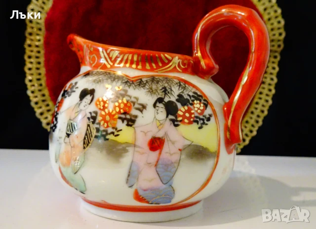 Кана,каничка японски порцелан Kutani-yaki,синигер,гейши,злато. , снимка 5 - Антикварни и старинни предмети - 51220892