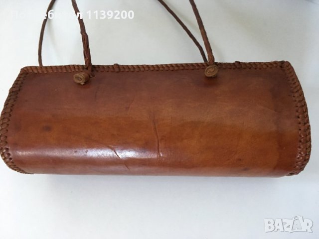 Винтидж френска чанта от 60-те естествена кожа цвят коняк, снимка 2 - Чанти - 29939273