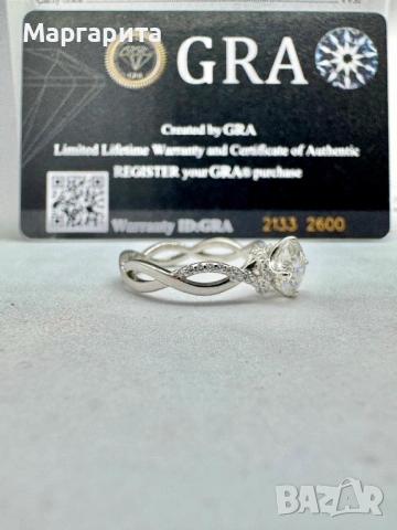 Сребърен пръстен с мойсанит (диамант) 1 карат, снимка 2 - Пръстени - 53306186