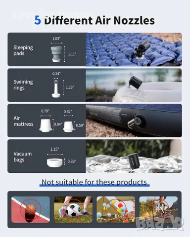  Акумулаторна  помпа за надуваем матрак и плувен пояс  FLEXTAILGEAR, снимка 3 - Надуваеми легла - 50105392