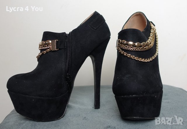 Черни велурени обувки на висок ток и платформа, снимка 3 - Дамски обувки на ток - 38267448