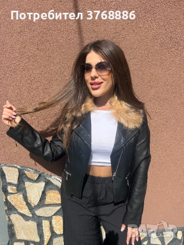 Кожено яке с пух, снимка 3 - Якета - 51769222