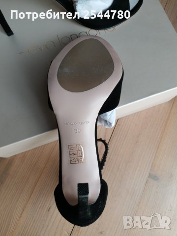 Чисто нови черни естествен велур и кристали Сваровски сандали на висок ток Eva Longoria, снимка 4 - Сандали - 37495782