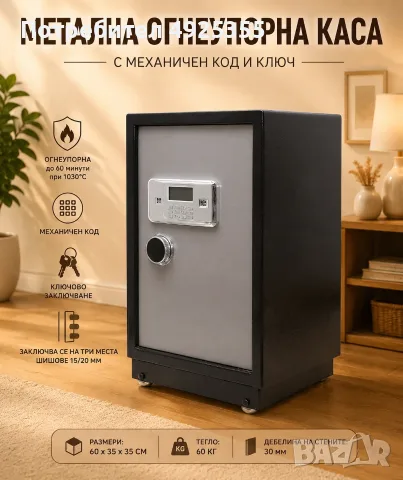 Метална каса с механичен код и ключ