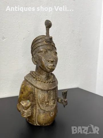 Африканска бронзова скулптура-Бенин №6686 , снимка 2 - Антикварни и старинни предмети - 49675434