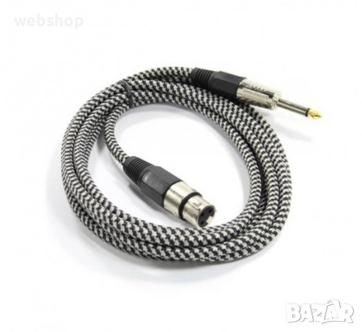 Кабел с текстилна оплетка за микрофон MONO 6,3mm JACK(м)/CANON(ж) 3/5m, снимка 1