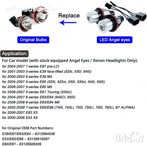 ЖЪЛТИ LED крушки Angel Eyes ангелски очи за BMW E39 E60 E83 E87 Canbus, снимка 4 - Аксесоари и консумативи - 42219151