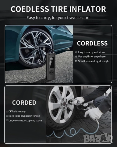Преносим Компресор за Гуми, Цифрова Интелигентна Помпа с Бързо Зареждане, снимка 5 - Аксесоари и консумативи - 52436352