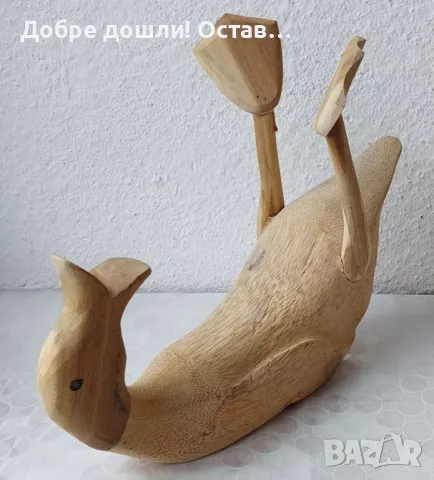 Дървена патка по гръб, забавна птица, дърворезба, от дърво, не е малка, фигура пластика статуетка