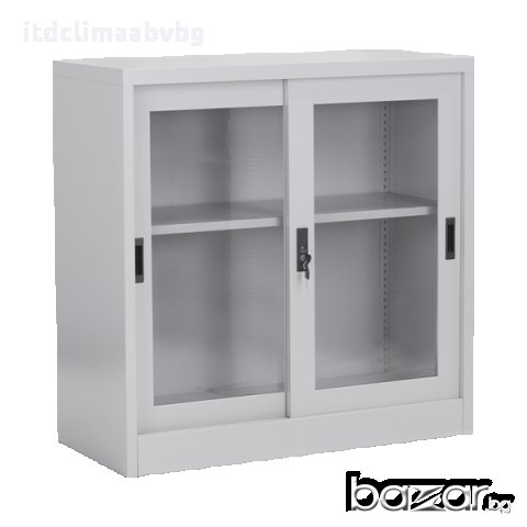 Метален шкаф с плъзгащи метални врати и стъкла-90/90/40см в Гардероби в ...