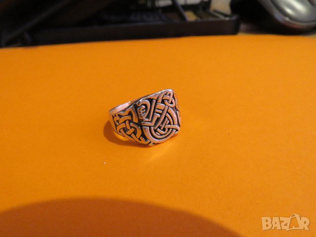 Старинен Мъжки сребърен пръстен  орнаменти викингски възел  - символът на вечноста., снимка 3 - Пръстени - 37536681