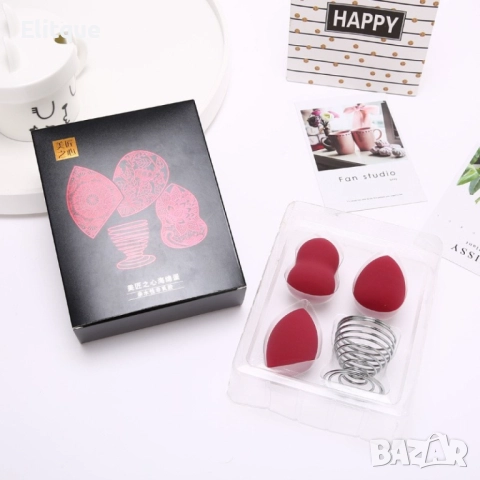 Комплект от 3 бр. тампони за нанасяне на грим по лицето с метална поставка HZS347, снимка 3 - Други - 52830546