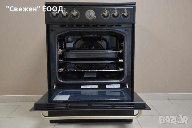 Черна готварска печка в ретро стил Gorenje GECS6B71CLB, снимка 7 - Печки, фурни - 53334200