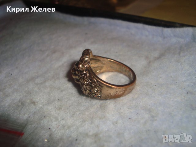 СТАР МЕДЕН ФИГУРАЛЕН ПРЪСТЕН ЛЪВСКА ГЛАВА с ПОЗЛАТА и МИНИАТЮРЕН ЮВЕЛИРНО ФАСЕТИРАН ЦИРКОН 27558, снимка 9 - Пръстени - 36770018