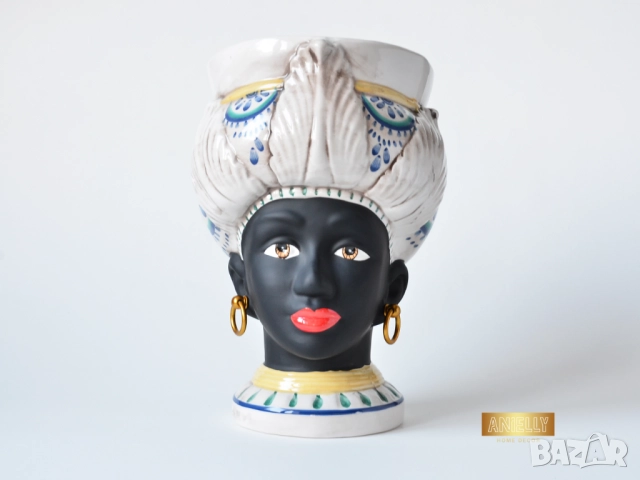 Керамична Саксия / Кашпа за Цветя с Форма на Глава на Африканска Жена / Подарък Декорация за Дома, снимка 3 - Саксии и кашпи - 52417680