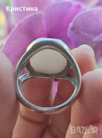 Красив сребърен пръстен с Бял Оникс, снимка 5 - Пръстени - 51962423