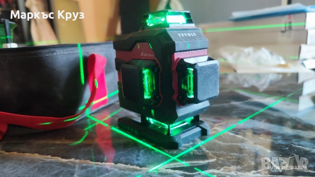 Зелен Лазерен нивелир 360° 4D батерия 5.2 Ah, снимка 5 - Измервателни инструменти - 51731711