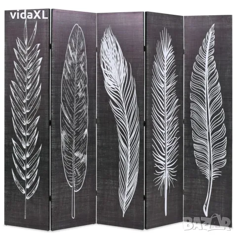 vidaXL Сгъваем параван за стая, 200x170 см, пера, черно и бяло