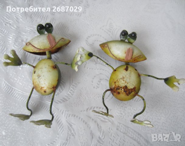 Градинска декорация: 5 броя стари луди жаби, жаба -  метал пружини лот и крокодил