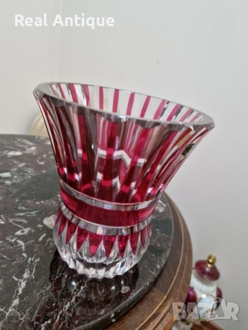 Уникална антикварна колекционерска белгийска кристална ваза Val Saint Lambert , снимка 6 - Вази - 51041547