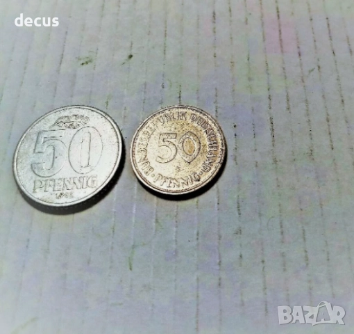 Лот от две монети немски пфениг - от 1950 и 1958г, снимка 4 - Нумизматика и бонистика - 51463872