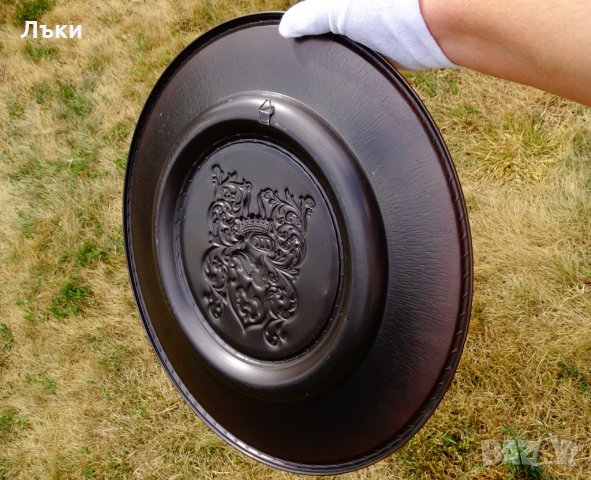 Медно пано 39 см.,чиния за стена Рицар,корона,барок., снимка 6 - Антикварни и старинни предмети - 29522248