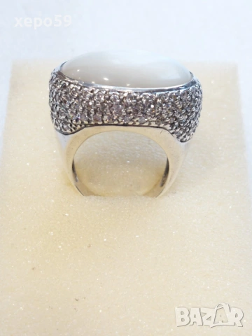 Солиден сребърен дамски пръстен с циркони и седеф-сребро 925.Ръчно изработен., снимка 2 - Пръстени - 53357512