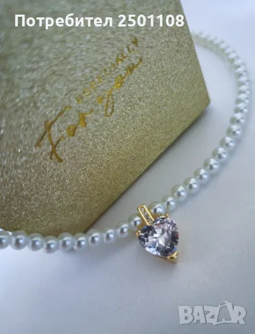 Елегантно перлено колие с кристално сърце , снимка 1