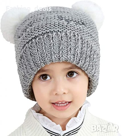 Нова весела топла мека плетена шапка за деца 1-5 години Сива