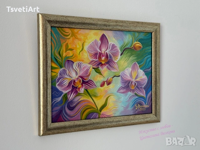 Оригинална картина – орхидеи – акрил – идея за подарък, снимка 4 - Картини - 53897487