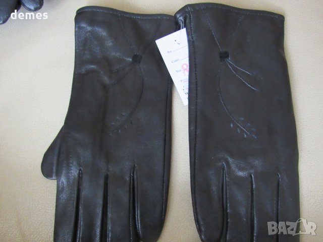 Черни дамски кожени ръкавици с подплата от естествена кожа, нови