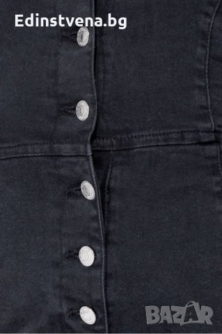 Дълъг черен дънков гащеризон с тънки презрамки и копчета, снимка 8 - Гащеризони - 30573223
