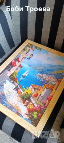 см.Рамкирана Картина в Средиземноморски Стил с Цъфтящи Цветя и Синьо Море, снимка 5 - Картини - 50308186