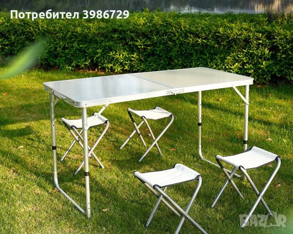 Компект Сгъваема Маса и Столове, 4 Стола, Алуминиев Материал, Сгъваема, 120 x 60 x 70 cm, снимка 3 - Градински мебели, декорация  - 42056416