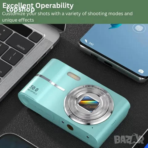 Компактен Ретро Дигитален Фотоапарат Panruia AuraCam (4K, 50MP, 16x Zoom, 32GB Карта, Розов)  , снимка 4 - Фотоапарати - 55930168