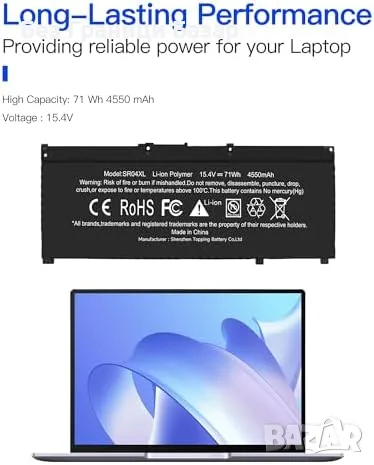 Нова лаптоп Батерия за HP Omen 15 Pavilion Gaming 15-cx SR04XL HSTNN-DB7W 71Wh