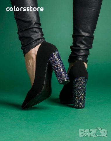Обувки на ток - черни със сребристи - XD30, снимка 2 - Дамски обувки на ток - 38469696