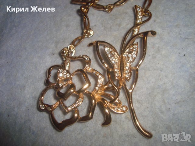 РАЗКОШНА ФЛОРАЛНА КРИСТАЛНА с ПОЗЛАТА АЖУРНА АРТ ОГЪРЛИЦА КОЛИЕ 30142, снимка 5 - Колиета, медальони, синджири - 37851591