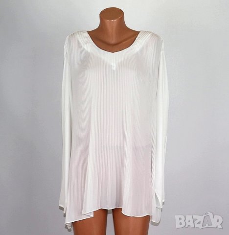 XXXL Бяла шифонова плисирана блуза