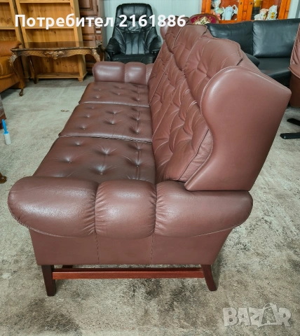 Винтидж диван тройка от естествена кожа , снимка 3 - Дивани и мека мебел - 54183558