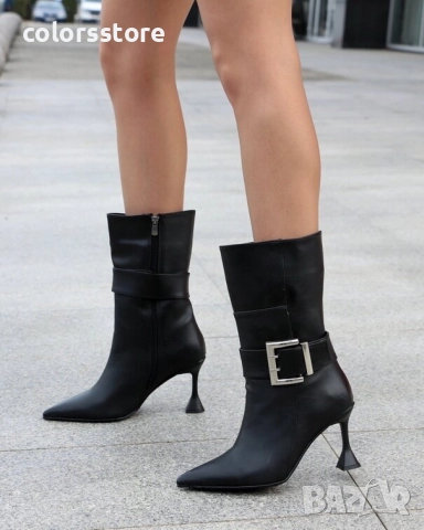 Боти на ток - черна кожа - BT88, снимка 2 - Дамски боти - 42524674