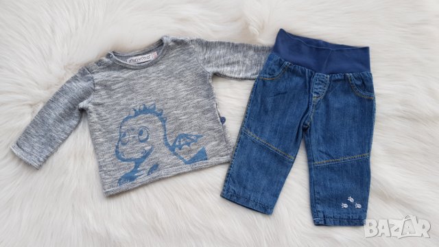 Бебешки дънки и блуза 3-6 месеца, снимка 4 - Панталони и долнища за бебе - 38035056