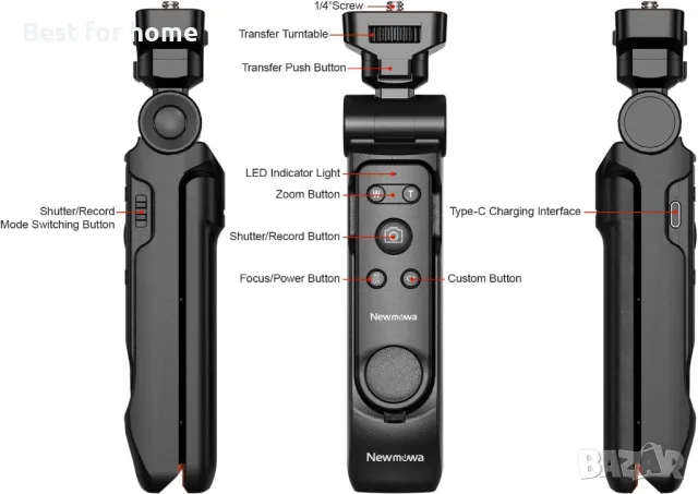  Newmowa Безжичен дистанционен статив (трипод)  за фотоапарат, снимка 7 - Чанти, стативи, аксесоари - 50109710