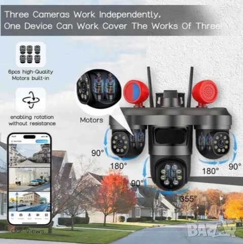 Соларна камера 15MP LYLU със SIM карта 4 лещи 26 диода аларма, снимка 3 - IP камери - 53370472