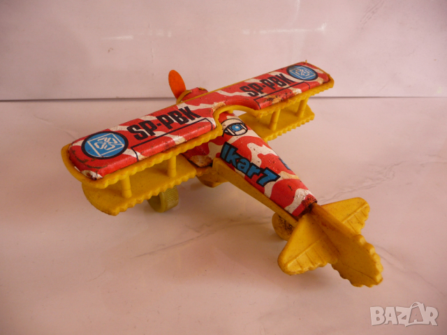 Ikar 7 стара играчка самолетче SP-PBK самолет крила перка Жълт, снимка 4 - Колекции - 44519156